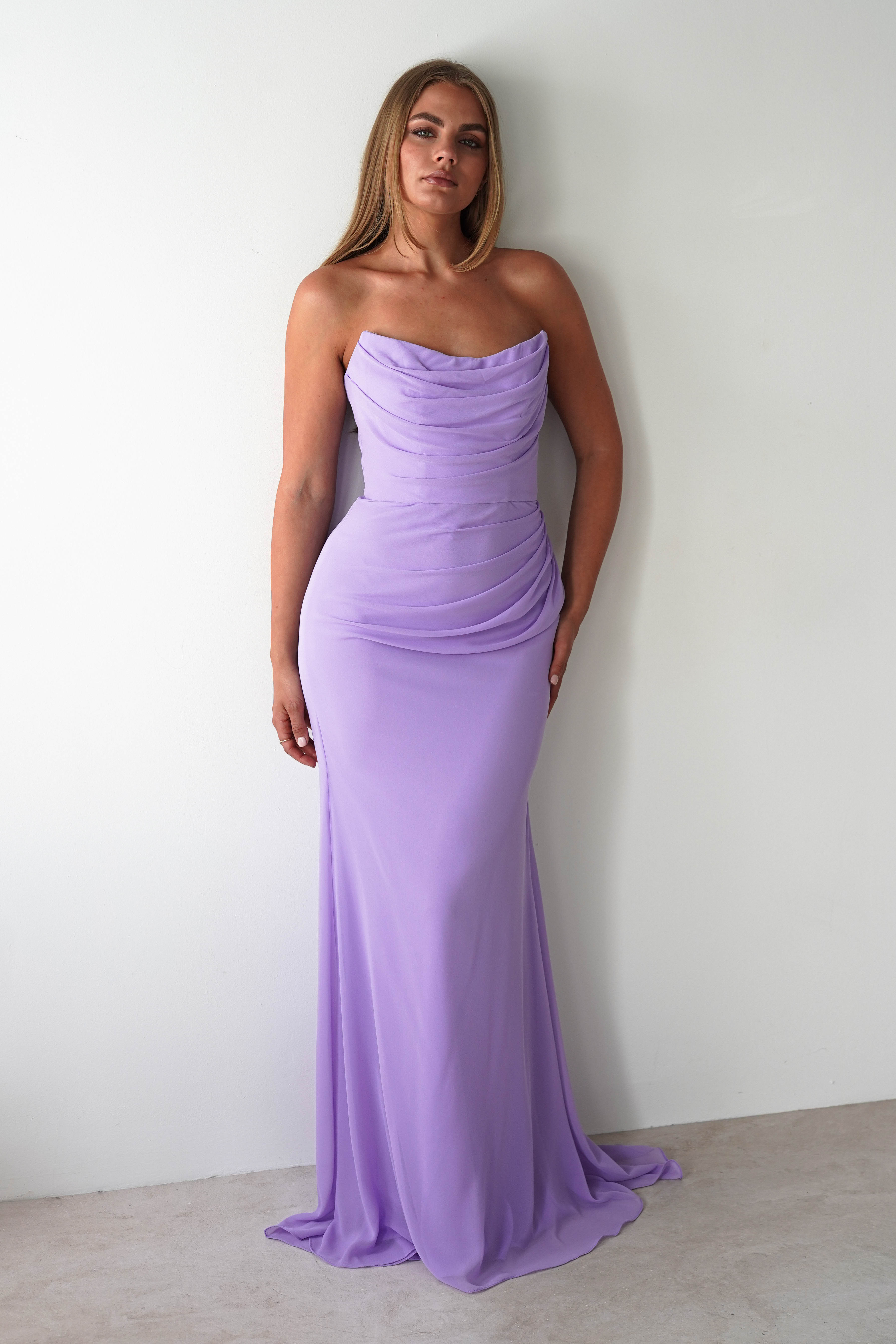 Caterina Strapless Maxi Dress | Lilac | Oh Hello Clothing | XS (6)