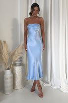 Lucia Soft Satin Slip Midi Dress Blue - Oh Hello Clothing