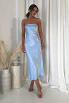 Lucia Soft Satin Slip Midi Dress Blue - Oh Hello Clothing