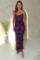 Audrie Bodycon Printed Maxi Dress | Grape - Oh Hello Clothing