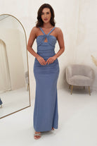 Josie Bodycon Shimmer Gown | Dusty Blue | Oh Hello Clothing | S (8)