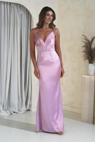 Phillipa Soft Satin Tie Stap Maxi Gown | Pink - Oh Hello Clothing
