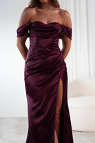 Monica Off The Shoulder Gown | Wine | Oh Hello Clothing | XS (6)