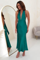 Kaylah Satin Halter Neck Maxi Dress | Green | Oh Hello Clothing | XS (6)