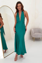 Kaylah Satin Halter Neck Maxi Dress | Green | Oh Hello Clothing | XS (6)