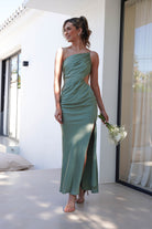 Lyra Soft Matte Satin Maxi Dress | Olive | Oh Hello Clothing | XS (6)