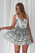 Ophelia Printed Mini Dress | Green/White - Oh Hello Clothing