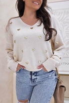 Pia Sequin Heart Detail Jumper | Beige | Oh Hello Clothing | One Size | 8 - 12