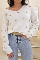 Pia Sequin Heart Detail Jumper | White | Oh Hello Clothing | One Size | 8 - 12