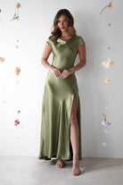 Ramona Soft Satin Maxi Dress | Olive - Oh Hello Clothing