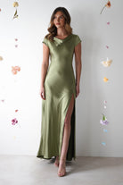 Ramona Soft Satin Maxi Dress | Olive - Oh Hello Clothing