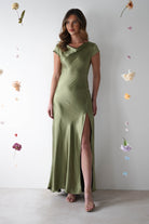 Ramona Soft Satin Maxi Dress | Olive - Oh Hello Clothing