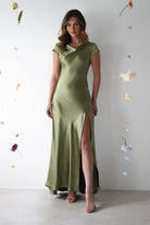Ramona Soft Satin Maxi Dress | Olive - Oh Hello Clothing