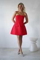Karla Structured Strapless Mini Dress | Red | Oh Hello Clothing | XS (6)