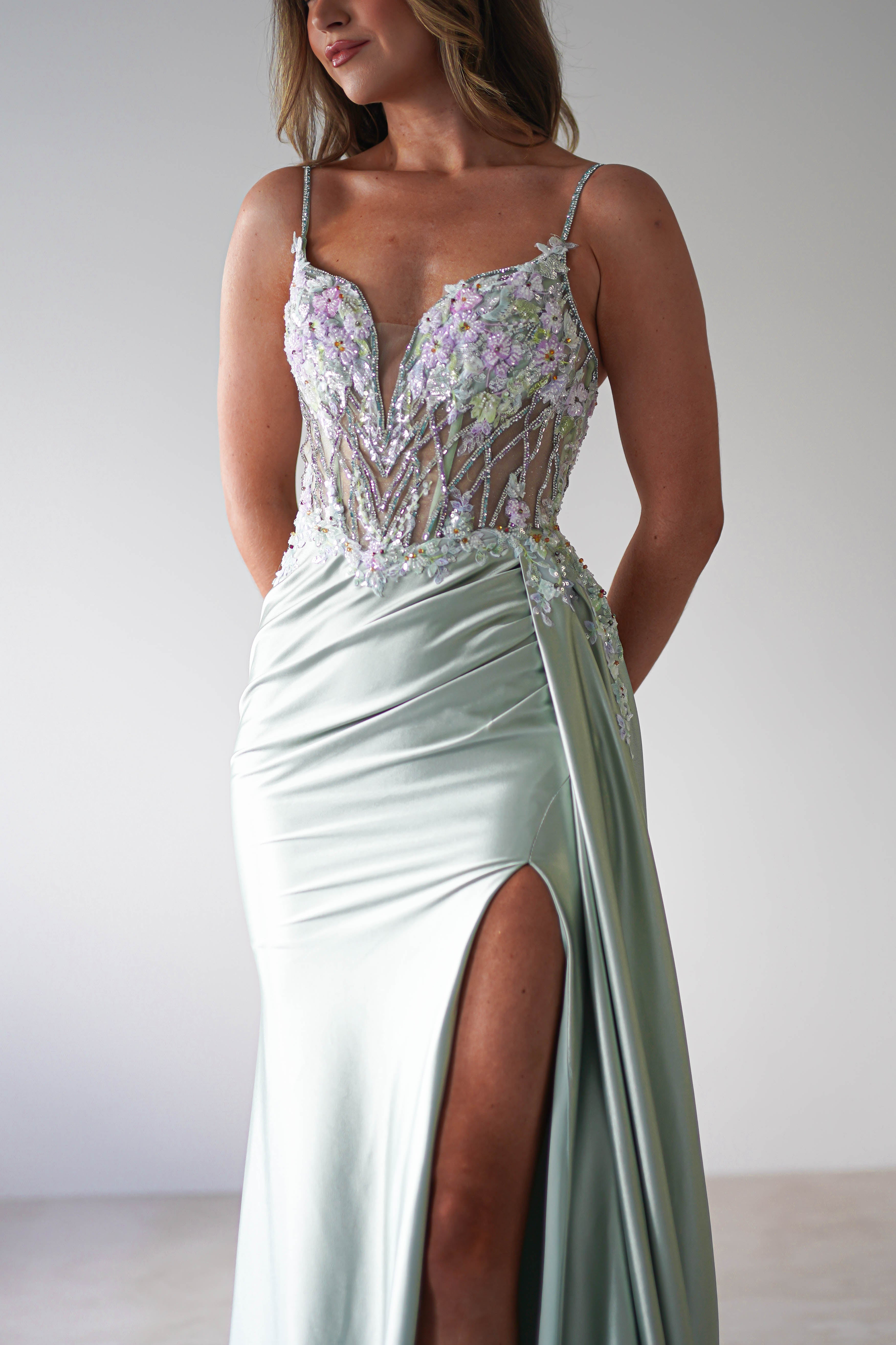 Annabel Embellished Bodycon Gown | Sage | Oh Hello Clothing | XS (6)