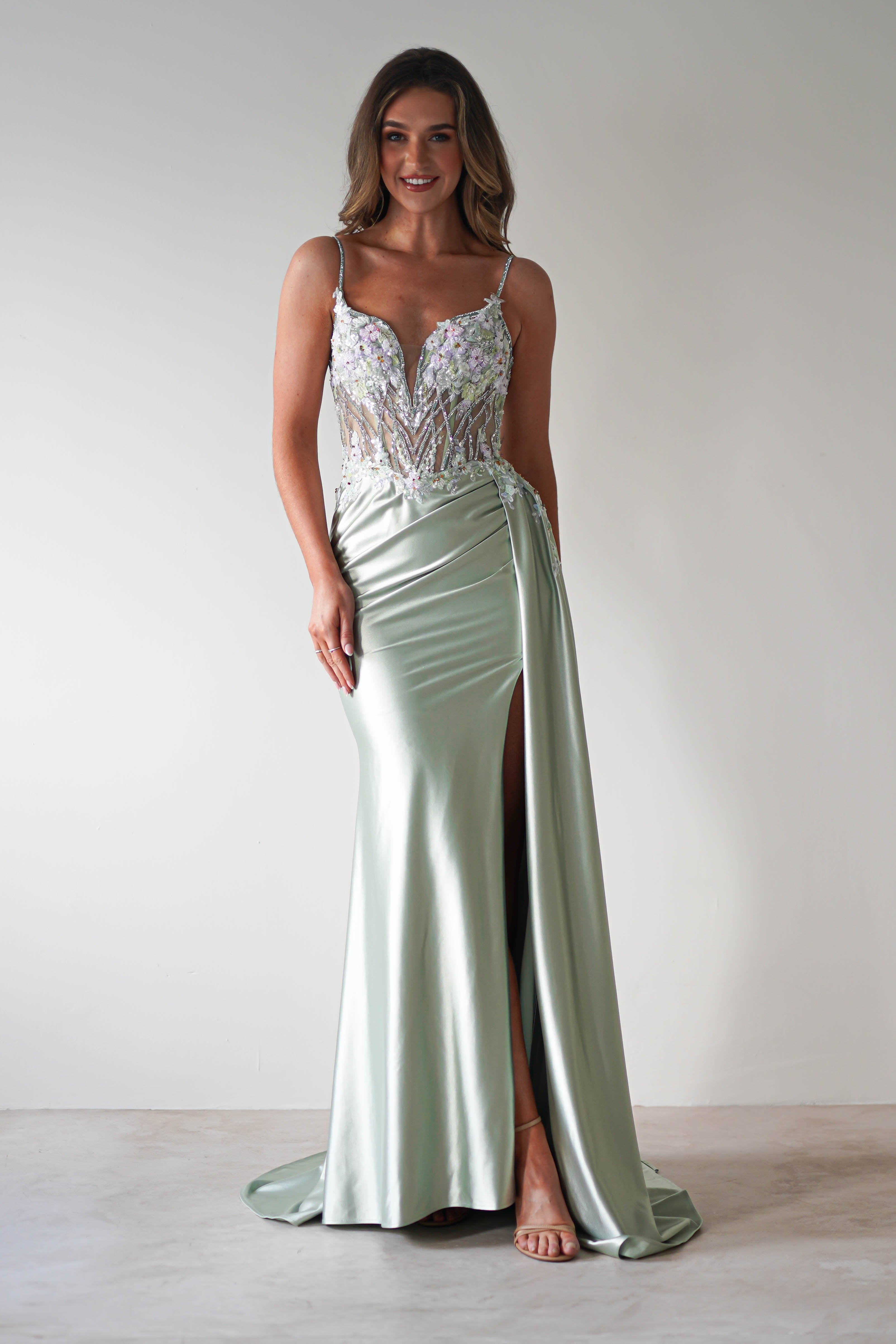 Annabel Embellished Bodycon Gown | Sage | Oh Hello Clothing | XS (6)