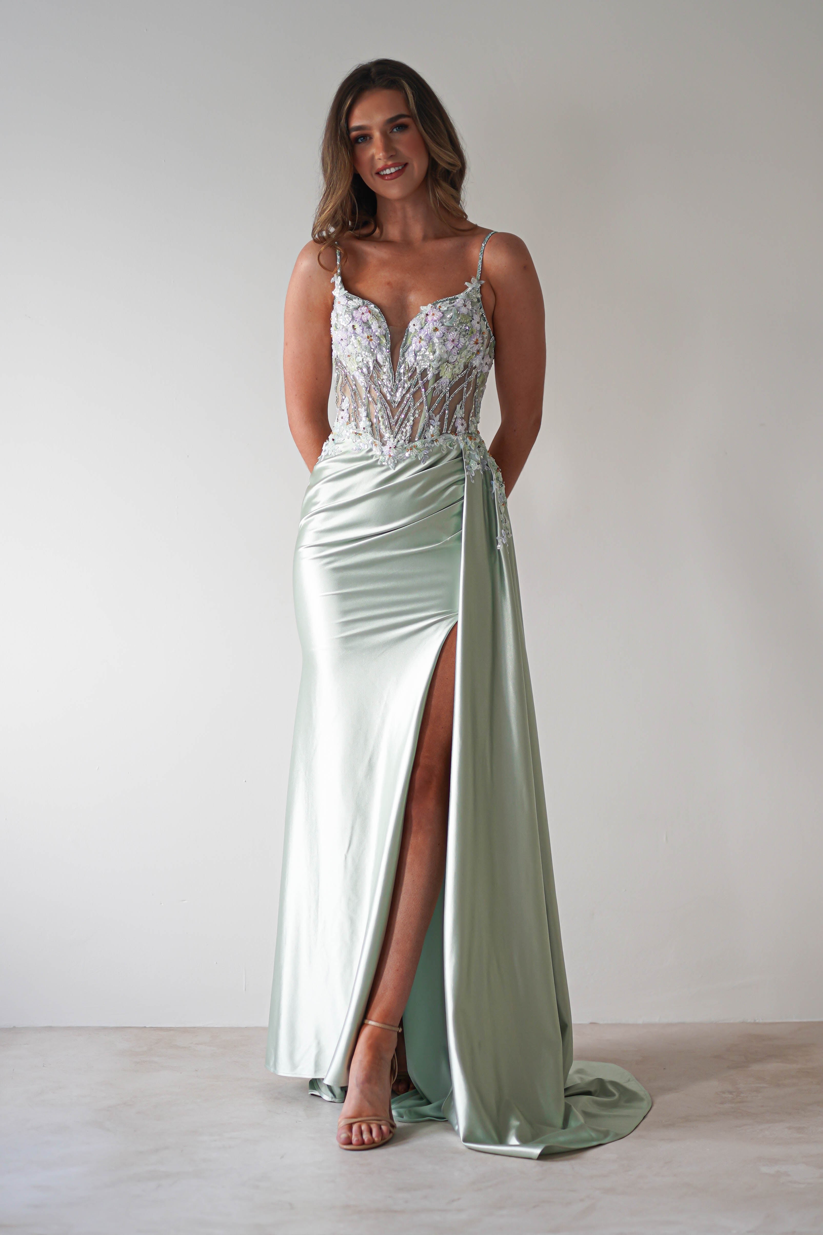 Annabel Embellished Bodycon Gown | Sage | Oh Hello Clothing | XS (6)