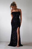Mira Sequin Feather Maxi Gown | Black | Oh Hello Clothing | S (8)