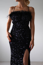 Mira Sequin Feather Maxi Gown | Black | Oh Hello Clothing | S (8)
