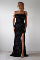 Mira Sequin Feather Maxi Gown | Black | Oh Hello Clothing | S (8)