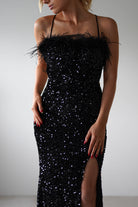Mira Sequin Feather Maxi Gown | Black | Oh Hello Clothing | S (8)
