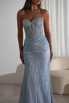 Elyse Glitter Strapless Gown | Light Blue/Silver | Oh Hello Clothing | XS (6)