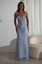 Elyse Glitter Strapless Gown | Light Blue/Silver | Oh Hello Clothing | XS (6)