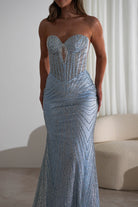 Elyse Glitter Strapless Gown | Light Blue/Silver | Oh Hello Clothing | XS (6)