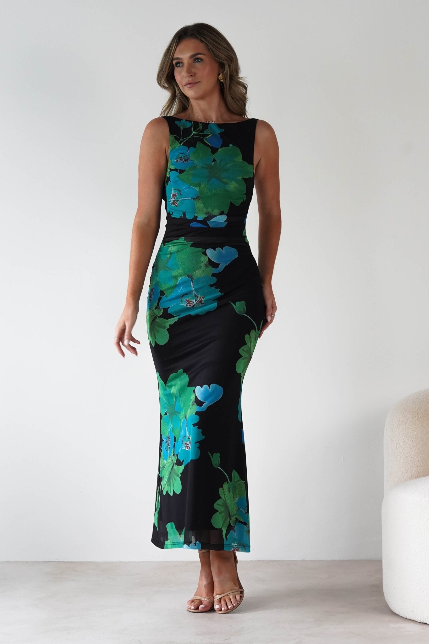 Elysia Bodycon Mesh Maxi Dress | Black/Green | Oh Hello Clothing | XS (6)
