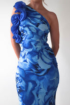 Genie Ruffle Printed Maxi Dress | Blue | Oh Hello Clothing | XS (6)