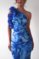 Genie Ruffle Printed Maxi Dress | Blue | Oh Hello Clothing | XS (6)