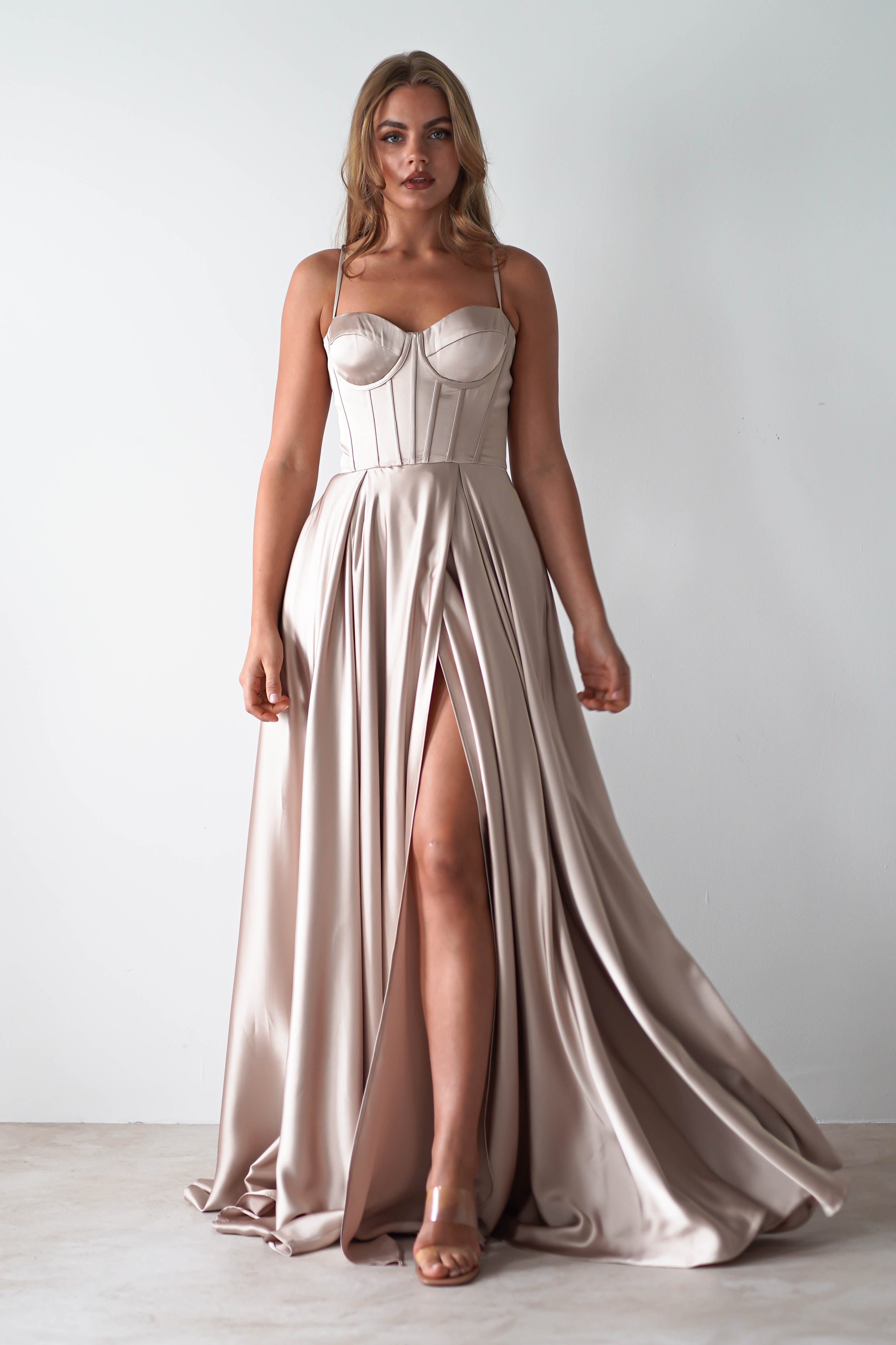Georgia Soft Satin Maxi Gown | Champange | Oh Hello Clothing | S (8)