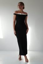 Glenda Contrast Bodycon Midaxi | Black | Oh Hello Clothing | XS (6)