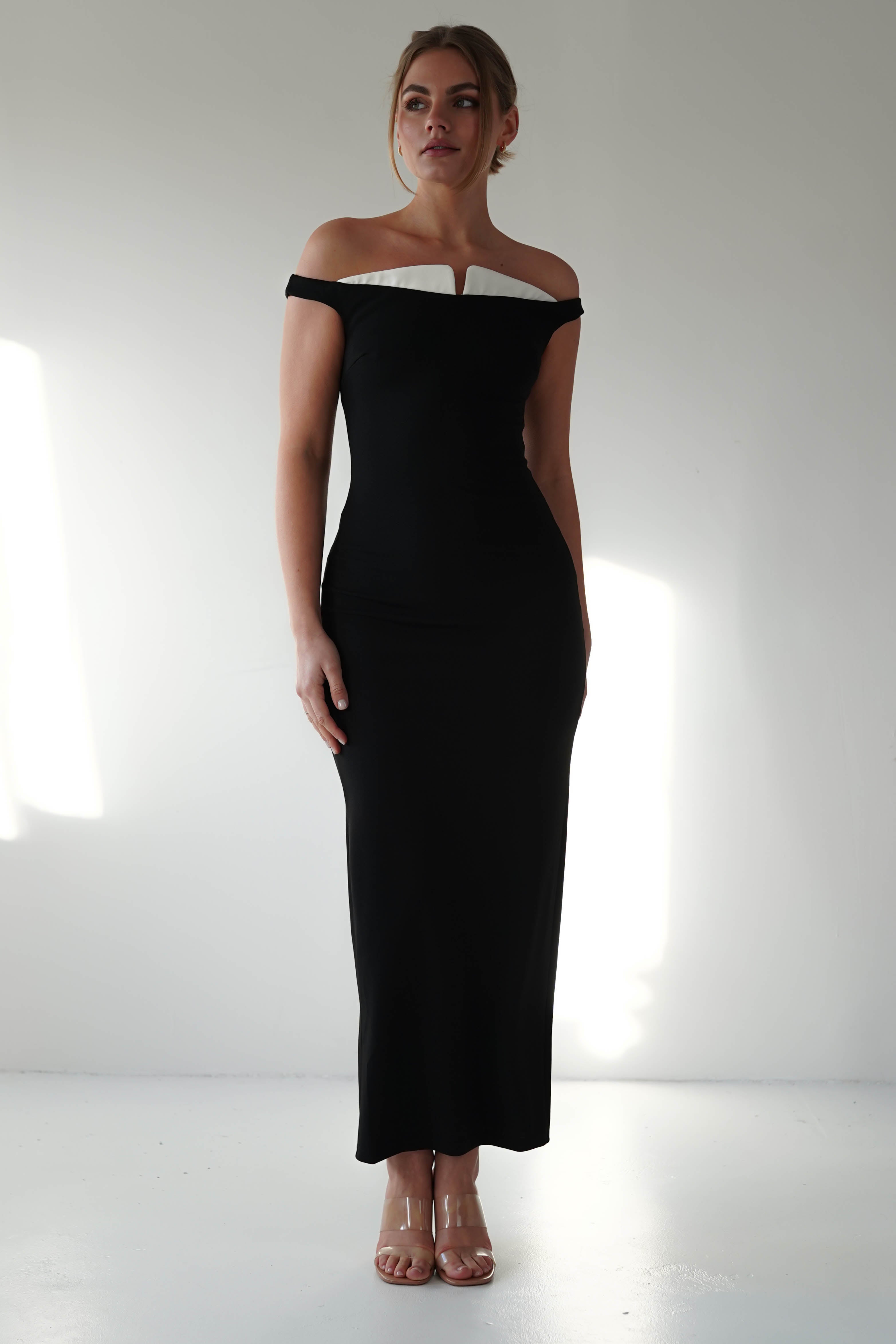 Glenda Contrast Bodycon Midaxi | Black | Oh Hello Clothing | XS (6)