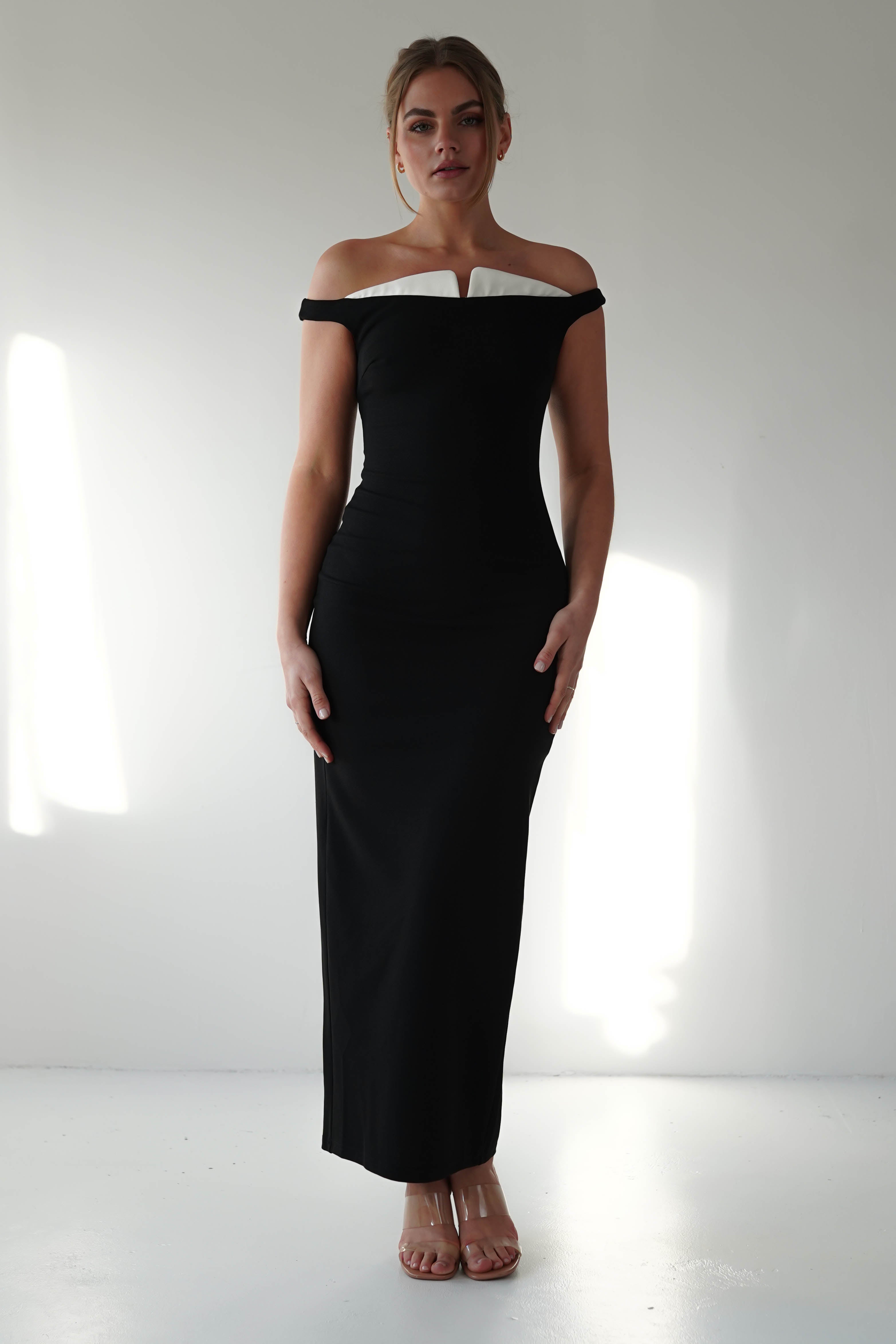 Glenda Contrast Bodycon Midaxi | Black | Oh Hello Clothing | XS (6)