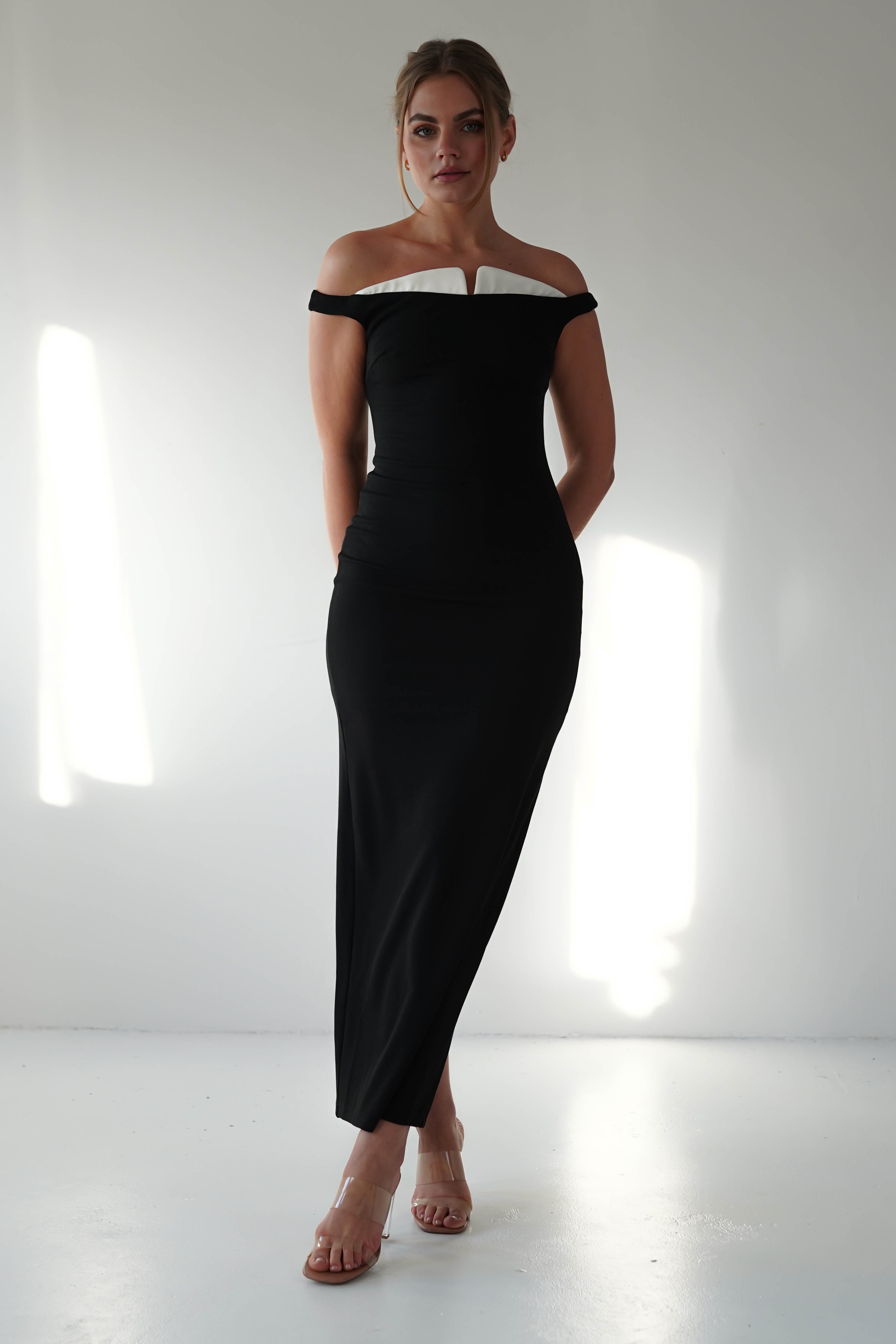 Glenda Contrast Bodycon Midaxi | Black | Oh Hello Clothing | XS (6)