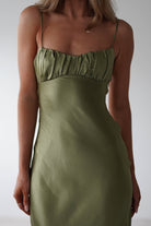 Grace Soft Satin Maxi Dress | Olive | Oh Hello Clothing | XS (6)