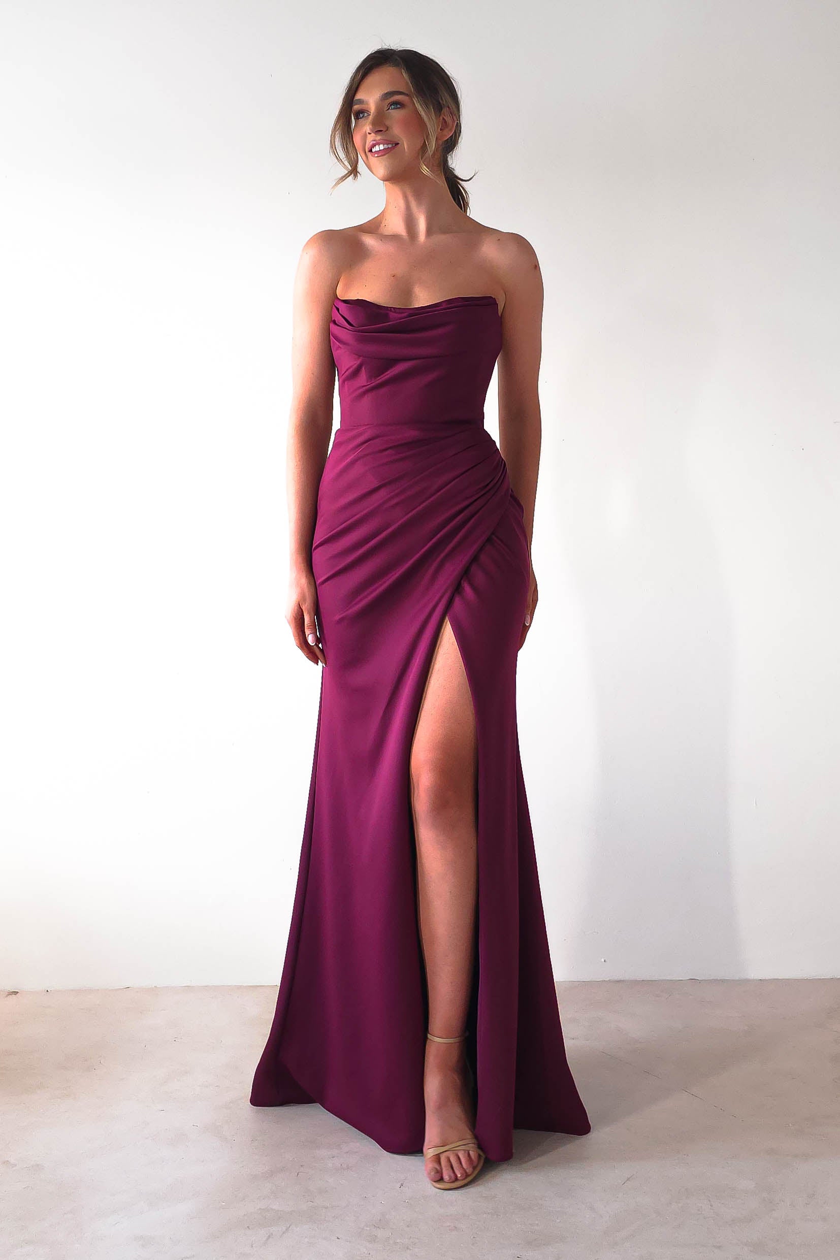 Grasie Bodycon Strapless Gown | Wine | Oh Hello Clothing | XS (6)