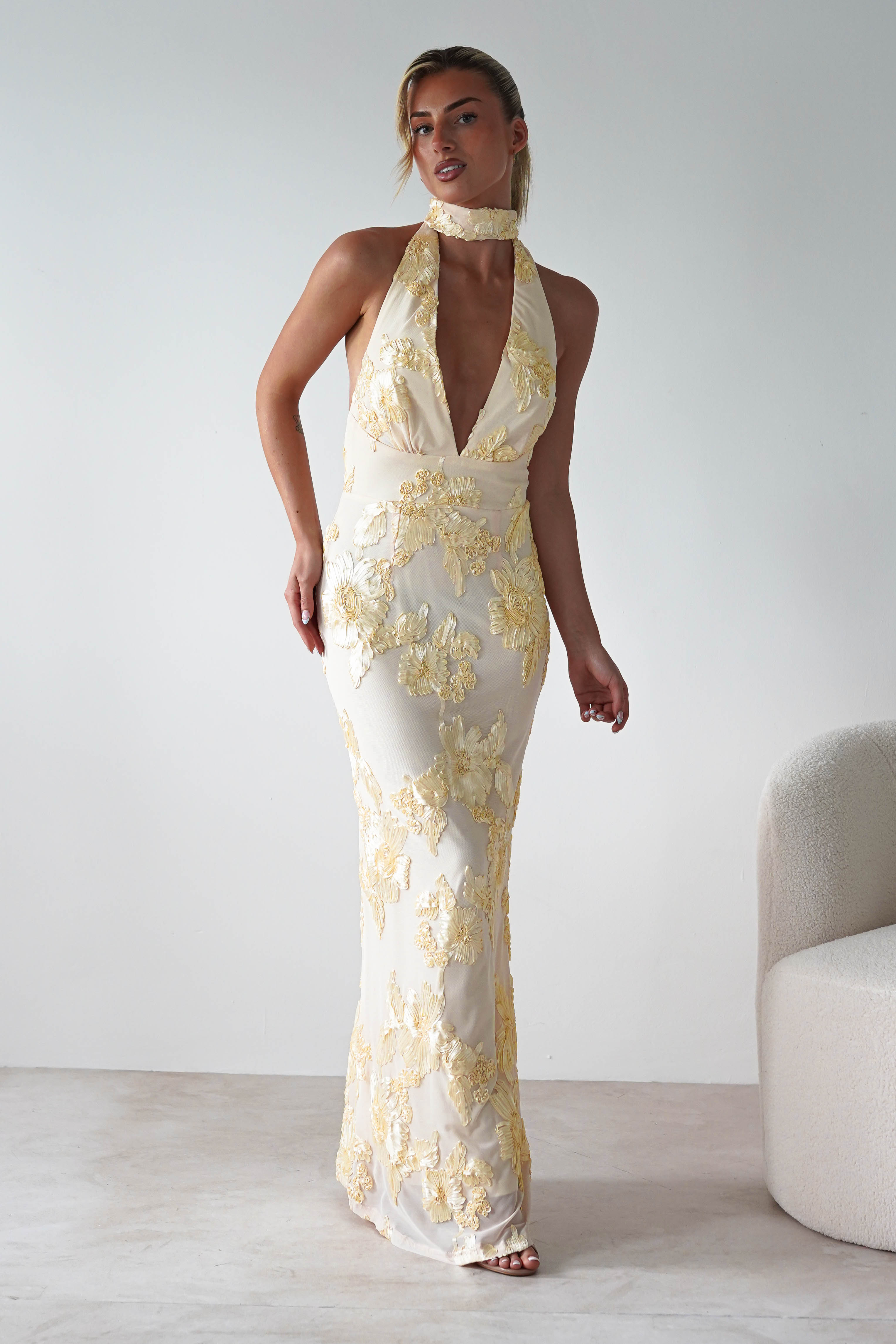 Halsey Tie Back Maxi Dress | Light Yellow | Oh Hello Clothing | XS (6)