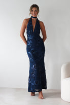 Halsey Tie Back Maxi Dress | Navy Textured | Oh Hello Clothing | XS (6)