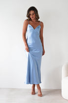 Hermie Silky Satin Maxi Dress | Blue | Oh Hello Clothing | XS (6)