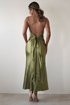 Hermie Silky Satin Maxi Dress | Olive | Oh Hello Clothing | XS (6)