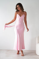 Hermie Silky Satin Maxi Dress | Pink | Oh Hello Clothing | XS (6)
