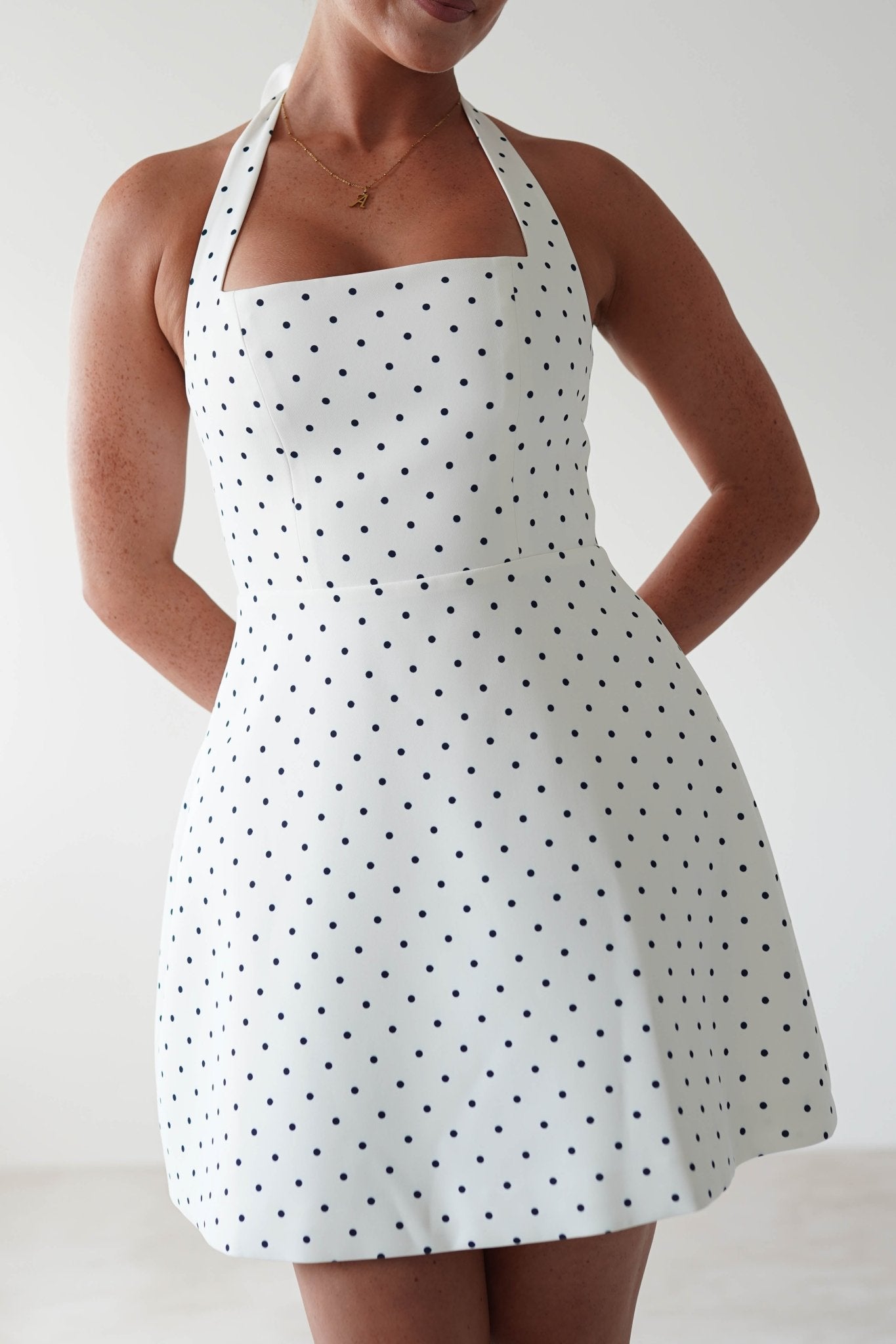 Isobel Polka Dot Halterneck Mini Dress | White | Oh Hello Clothing | XS (6)