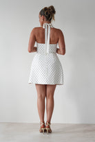 Isobel Polka Dot Halterneck Mini Dress | White | Oh Hello Clothing | XS (6)
