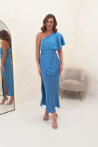 Jenna Soft Satin One Shoulder Maxi | Blue | Oh Hello Clothing | XS (6)