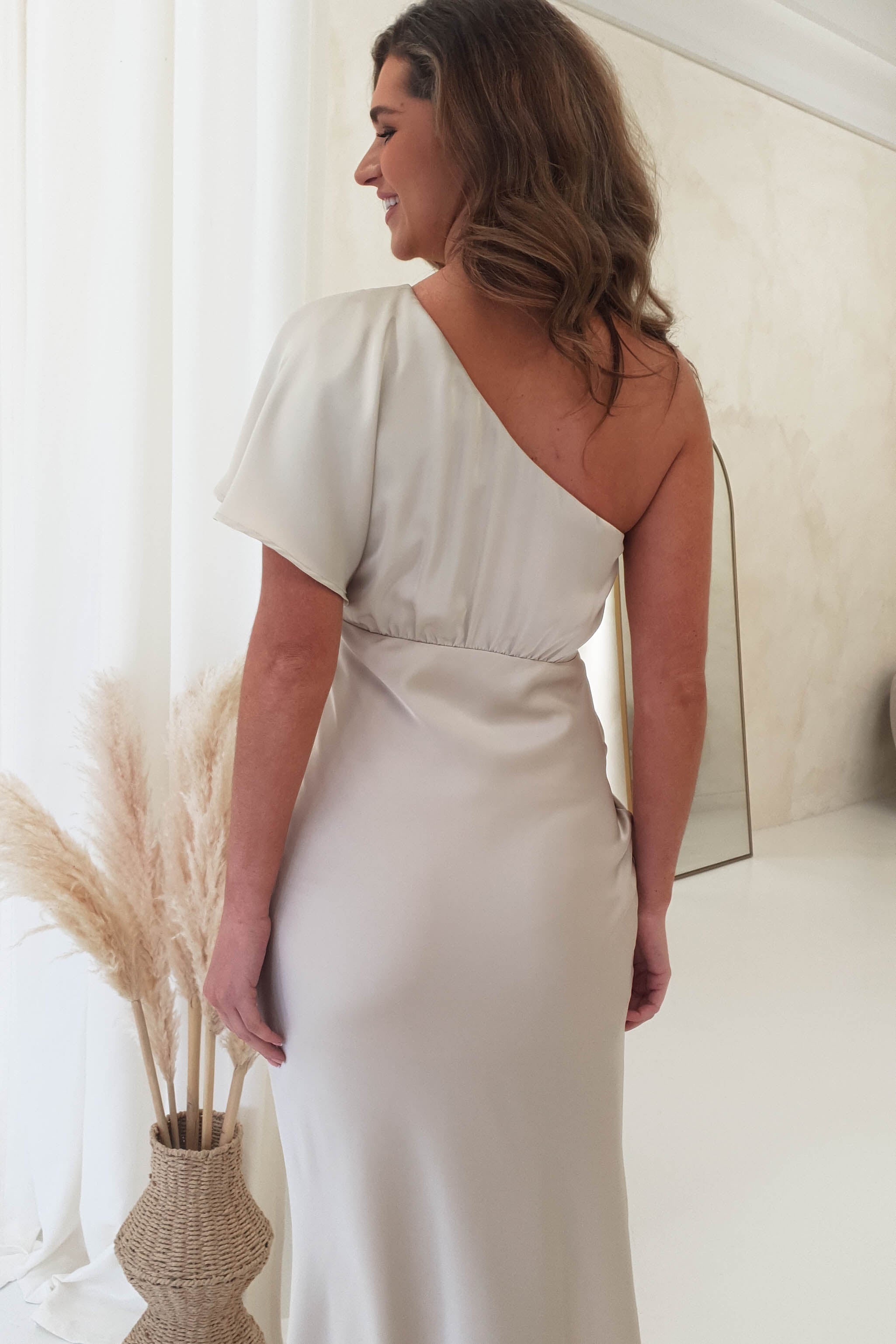 Jenna Soft Satin One Shoulder Maxi | Champagne | Oh Hello Clothing | XS (6)
