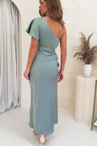 Jenna Soft Satin One Shoulder Maxi | Olive | Oh Hello Clothing | XS (6)