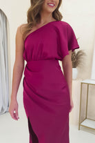 Jenna Soft Satin One Shoulder Maxi | Plum | Oh Hello Clothing | XS (6)