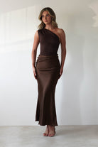 Kashia Draped Satin Maxi Dress | Brown | Oh Hello Clothing | XS (6)